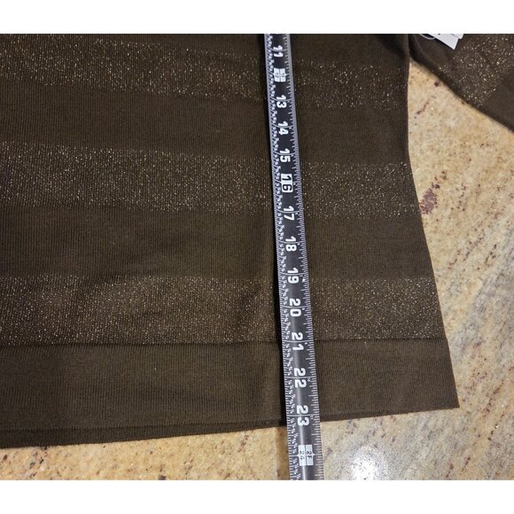 New! Jones New York Women L Green Sparkle Stripe Merino Wool Blend Sweater - Picture 4 of 12